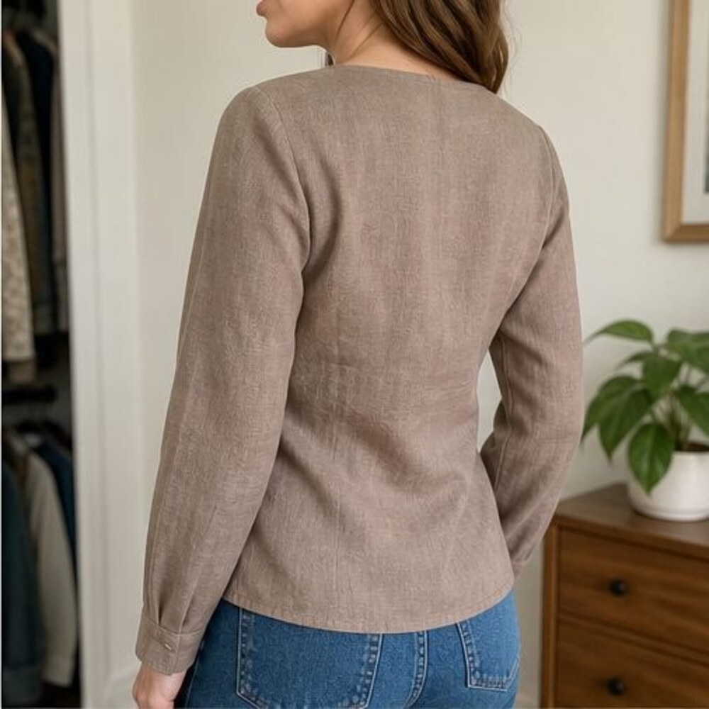 Taupe Ruffle Blouse - Picture 3 of 6